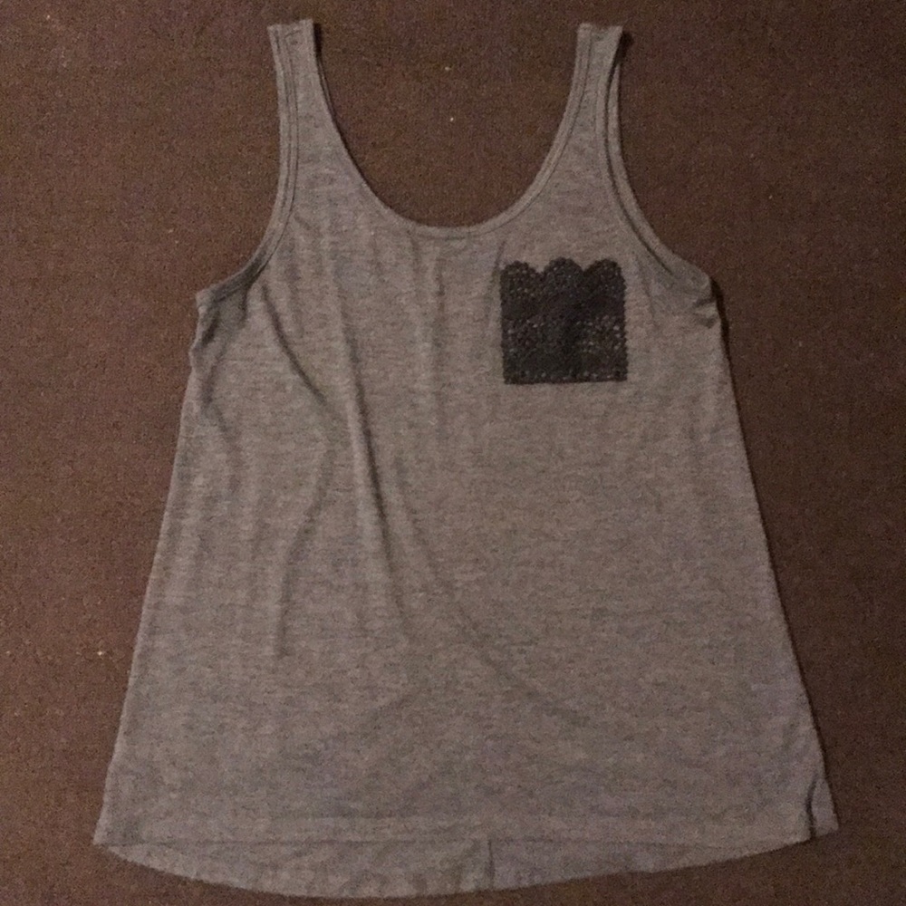 Grey Tank top with Lace pocket